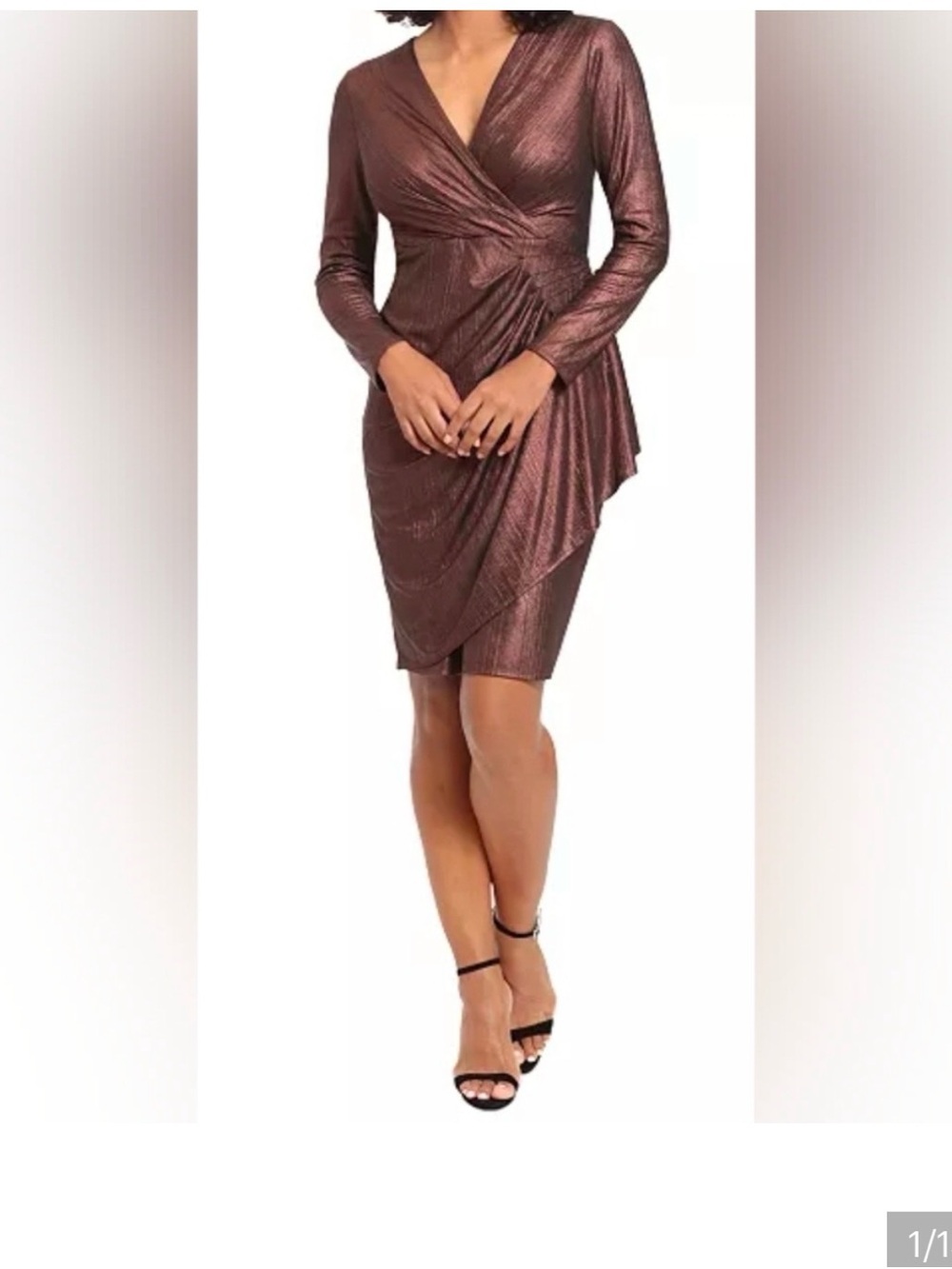 London Times Metallic Bronze Wrap-Front Long Sleeve Dress Size 10